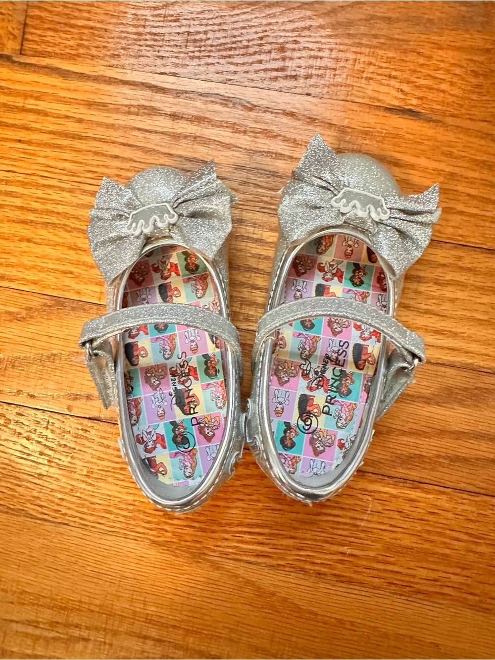 Disney Silver Glitter Bow Mary Jane Shoes for Kids
